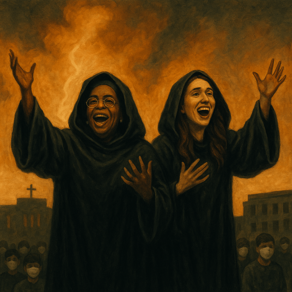 🕯️ The Smiling Masks of the Sisterhood – A Mock Myth from the Age of the&nbsp;Virus